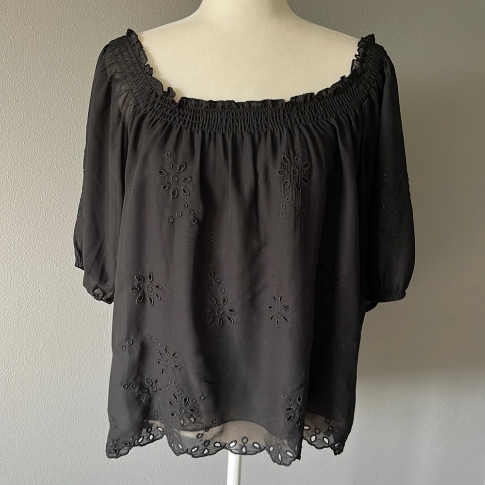 Minkpink Black Off The Shoulders Eyelet Blouse Top